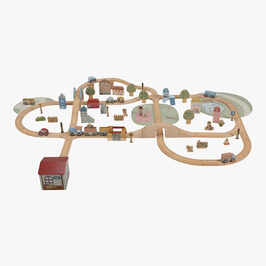 Little Dutch XL Train Track Set | Wooden Railway Playset with Bridges, Trains & Accessories