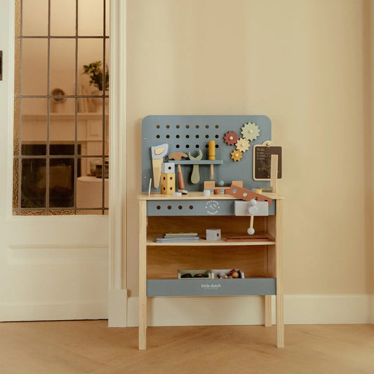 Little Dutch Wooden Workbench | Pretend Play Tool Bench for Kids with Wooden Tools